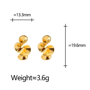 Polished gold-tone twisted spiral stud earrings with elegant pleated edge design