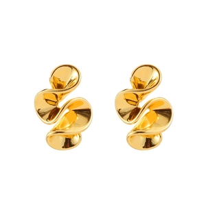 Modern gold triple-layer spiral wave earrings with a polished minimalist finish