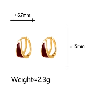 Detailed dimension guide for vintage teardrop enamel hoop earrings in deep red and gold