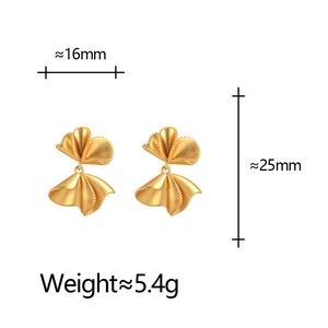 Matte gold bow earrings with pleated fan design measuring 25mm height and 16mm width