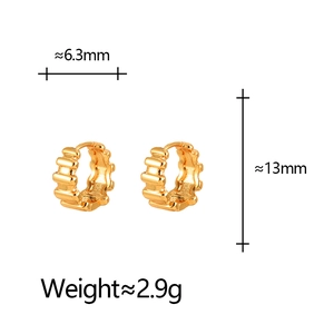 Minimalist gold-plated hoop earrings with textured wavy design and 13mm diameter