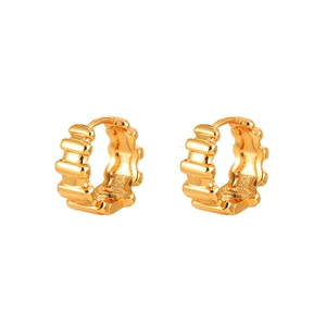Chic gold plated hoop earrings featuring a unique textured ribbed design and modern finish