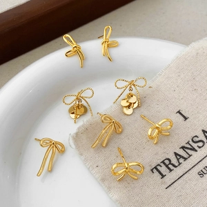 Bow Stud Earrings 18k Gold Plated Copper Minimalist Butterfly Knot Elegant Commuter Fashion Jewelry For Women