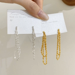 Copper Long Tassel Earrings Twisted Rope Chain Geometric Minimalist Style Copper Earring Post Jewelry For Women
