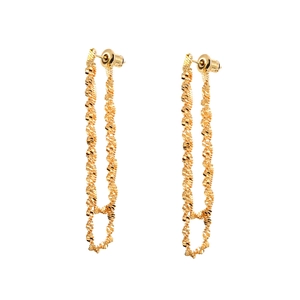 Elegant gold-tone long tassel earrings featuring a textured twisted minimalist drop design