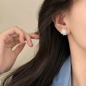 Irregular starburst stud earrings in silver finish with cubic zirconia for women