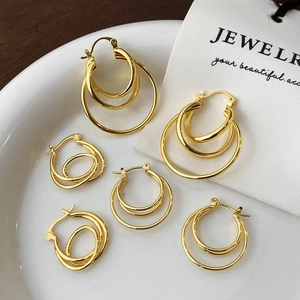 Gold Plated Copper Hoop Earrings Geometric Multi Circle Minimalist Exquisite Fashion Jewelry For Women