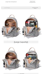 Detailed comparison of interior storage capacity in large and small gray printed backpacks