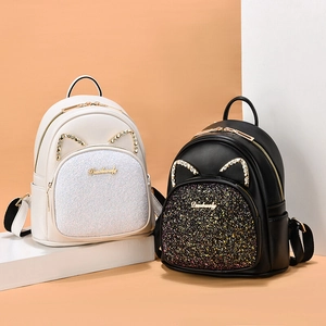 Mini fashion backpacks in black and white with cat ear design and sequins decorations