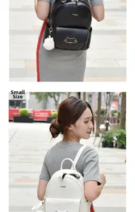 Detail of soft PU leather backpack featuring quilted stitching and a cute cat charm