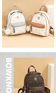 Detailansicht Mini-Rucksäcke mit Vintage-Print, Schleifen-Deko und Plüschanhänger