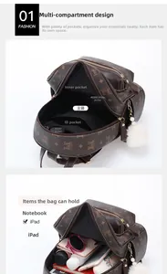 Detailansicht eines braunen Rucksacks mit Fächern für iPad und tägliche Gegenstände