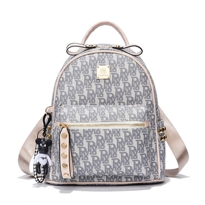 Women Monogram Backpack Fashion Letter Print Shoulder Bag With Bear Charm Rivet Decor Urban Simple Travel Bag For Ladies