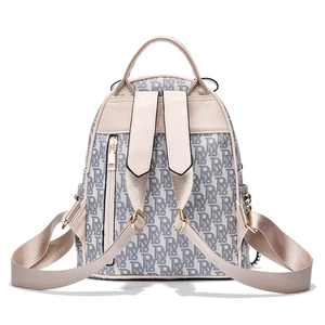Women's chic monogram backpack with beige leather straps and hidden back zipper