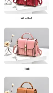 Detailed view of quilted handbag in wine red and pink with metallic buckle closure