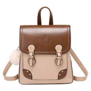 Mini Fashion Backpack For Women PU Leather Contrast Color Cute Bear Embossing With Fur Ball Pendant Casual School Bag