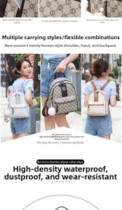 Waterproof women's backpack showing anti-theft back pocket and durable floral fabric details