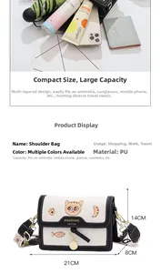 Détails de la broderie et des compartiments internes du sac bandoulière en cuir PU