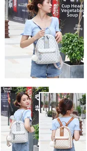 Detailed view of the mini monogram backpack in contrast colors with pompom charm
