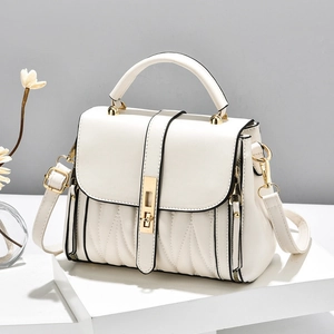 Women Shoulder Bag PU Leather V-Quilted Flap Handbag With Gold Metal Lock Adjustable Strap Daily Commuting Fashion