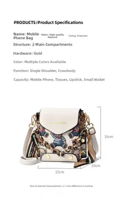 Detailed size chart for mini bear crossbody bag showing 15x10x18cm with silk scarf chain