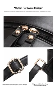 Détail de fermetures éclair dorées et cuir grainé lychee sur sac à dos noir