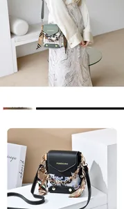 Vertical mini crossbody bags with silk scarves and gold chains in mint and black
