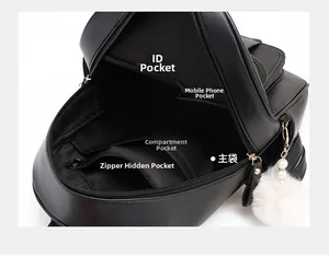 Vue intérieure du sac à dos en PU noir montrant les compartiments de rangement internes