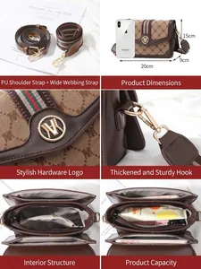 Classic vintage brown monogram crossbody bag with dual straps and green-red stripe detail