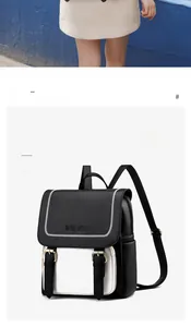 Detail of contrast color backpack featuring floral embossing and adjustable straps