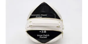 Top view showing the internal structure with main compartment and zipper pockets