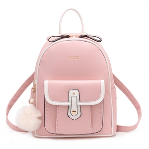 Sac à Dos Femme en Cuir PU Mode Doux Style Coréen Sac d'École pour Adolescentes Sac à Dos de Voyage Avec Pendentif Boule en Peluche