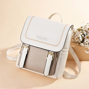 British style faux leather backpack for women with floral embroidery and gold hardware