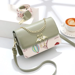 Bolso de Hombro de Cuero PU de Moda para Mujer Estampado de París Torre Eiffel Hebilla de Cisne Bolso Cuadrado Con Correa de Bordado Ancha