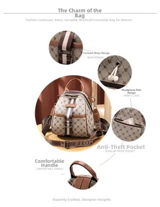 Detail view of mini monogram backpack with headphone hole and anti-theft pocket features