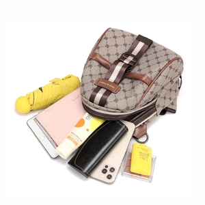 Brown monogram backpack with M pattern showing large capacity with daily essentials