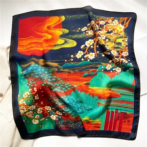 Carré de Soie Satin Élégant Imprimé Floral Animal Bandana Pour Femmes Protection Solaire Écharpe de Cou en Satin Doux
