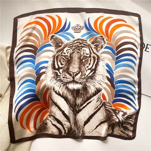 Women Square Satin Scarf Tiger Print Satin Headscarf Colorful Animal Pattern Neck Wrap Fashion Accessories
