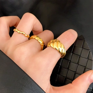 Minimalist Gold Copper Rings For Women Croissant Twisted Beaded Geometric Design Fashion Commuter Jewelry