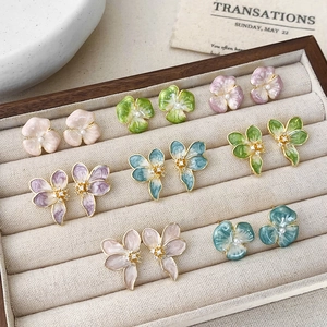 Orecchini A Lobo Fiore Rame Smalto Vetrato Floreale Perla Artificial Zircone Gioielli Eleganti Accessori Per Donne