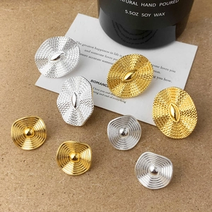 Vintage Copper Stud Earrings Gold Silver Plated Hammered Texture Geometric Irregular Round Oval Jewelry For Women