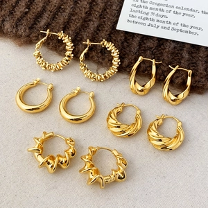 Boucles Oreilles Créoles Géométriques Cuivre Plaqué Or Torsadées Irrégulières Rétro Minimalistes Bijoux Pour Femmes