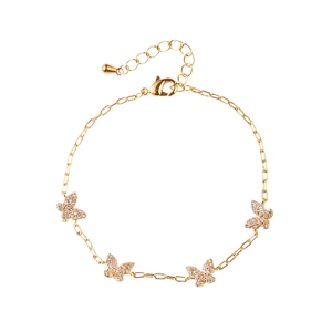Elegant gold-plated butterfly bracelet with micro-set zircons on a paperclip chain