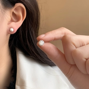 Elegant silver micro-paved zircon ball stud earrings for a minimalist luxury daily look
