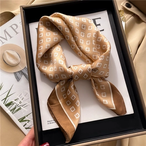 Women Square Scarf Faux Satin Polyester G Letter Monogram Print Lightweight Versatile Elegant Neck Tie Scarf