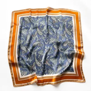 Vintage paisley silk square scarf in blue and orange for hip-hop styling