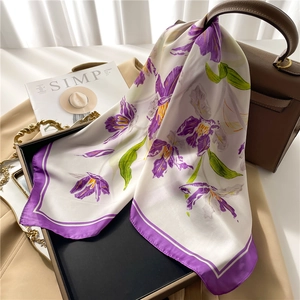 Elegant Floral Print Square Scarf Faux Satin Satin Neck Head Wrap For Women Fashion Accessory