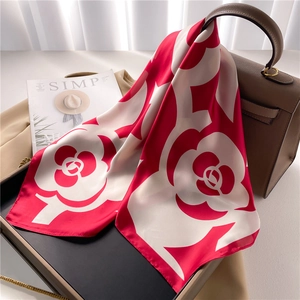 Camellia Floral Printed Square Scarf Satin Faux Satin Neck Tie Elegant Accessory For Women French Style Lightweight