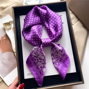 Elegant Square Scarf For Women Imitation Satin Satin Rose Floral Geometric Grid Print Bandana Fashion Neck Headscarf
