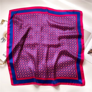 Elegant geometric floral silk scarf with vintage red and blue pattern in a square shape